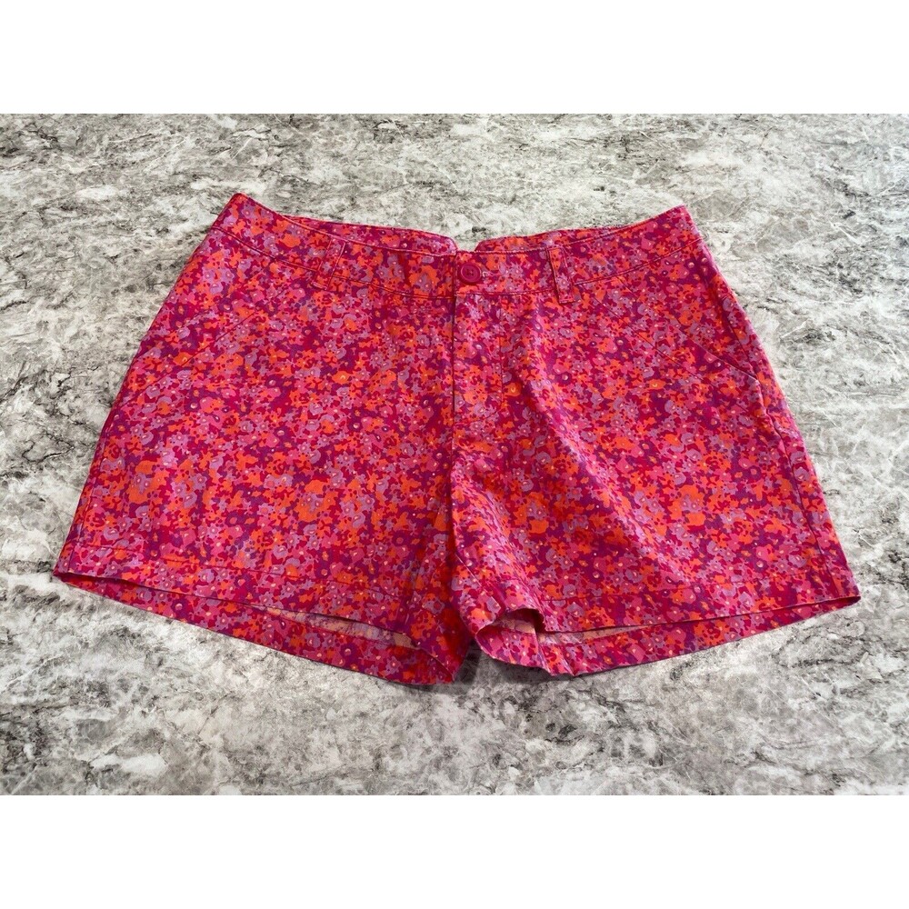 Columbia Women’s 10 Flat Front Chino Pink Floral Casual Shorts Pockets